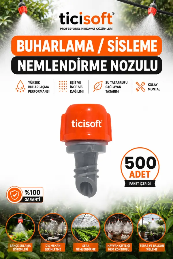 500 adet Sisleme Misting Buharlama Serinletme Nozulu Sera Nemlendirme Spreyi Kafa Sulama Ekipmanları Mist