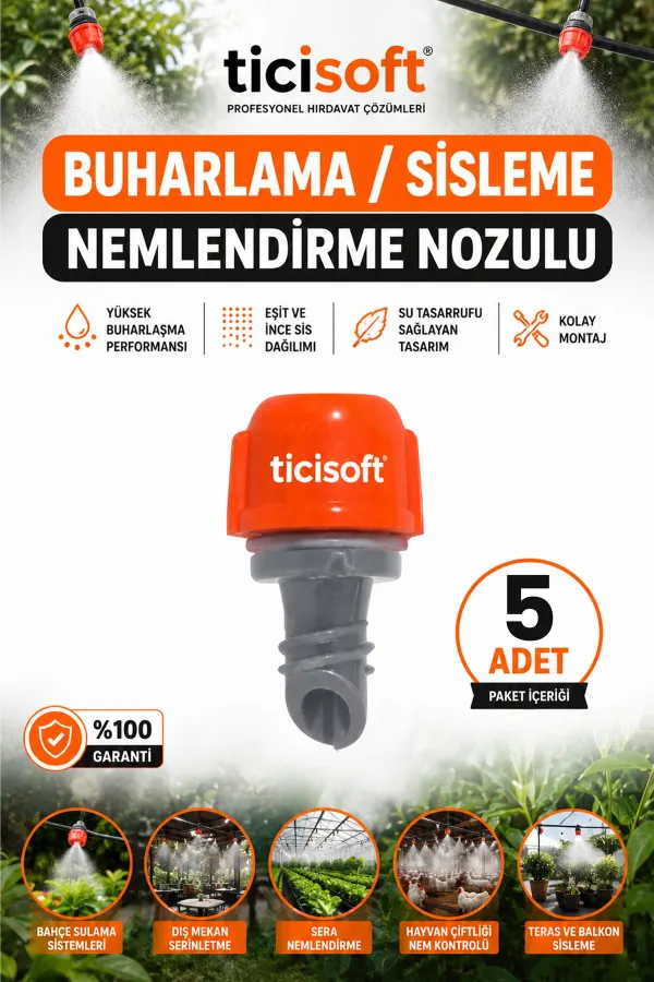5 adet Sisleme Misting Buharlama Serinletme Nozulu Sera Nemlendirme Spreyi Kafa Sulama Ekipmanları Mist