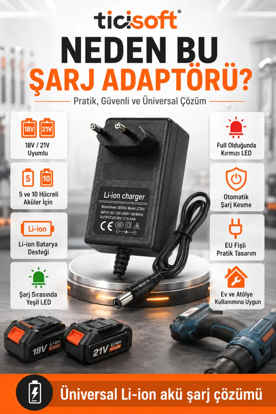 18V 21V Li-ion Batarya Şarj Adaptörü Üniversal Şarj Cihazı Şarjlı Matkap Aküsü İçin 5 Hücre 10 Hücre Uyumlu