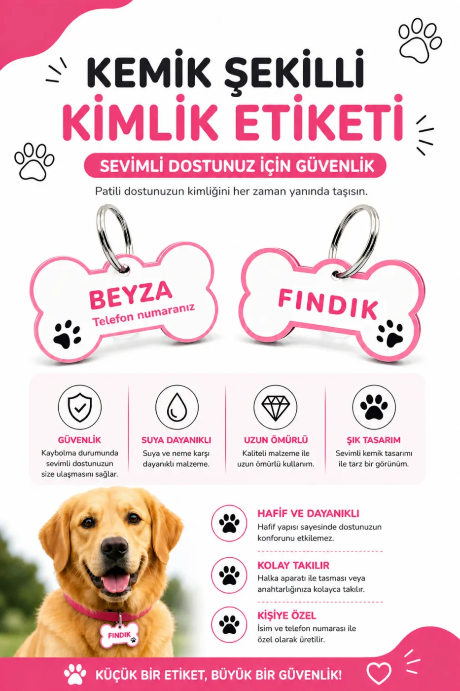 Kişiye Özel Plastik Köpek Künyesi | Kedi Köpek İsimlik | Köpek Tasması | Köpek Madalyon
