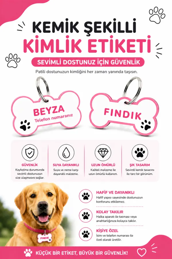 Kişiye Özel Plastik Köpek Künyesi | Kedi Köpek İsimlik | Köpek Tasması | Köpek Madalyon