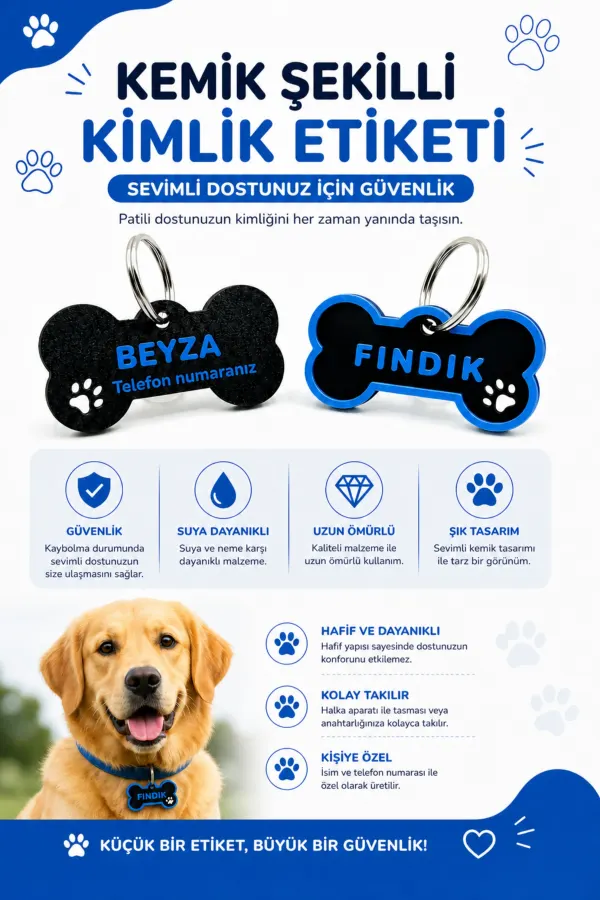 Kişiye Özel Plastik Köpek Künyesi | Kedi Köpek İsimlik | Köpek Tasması | Köpek Madalyon