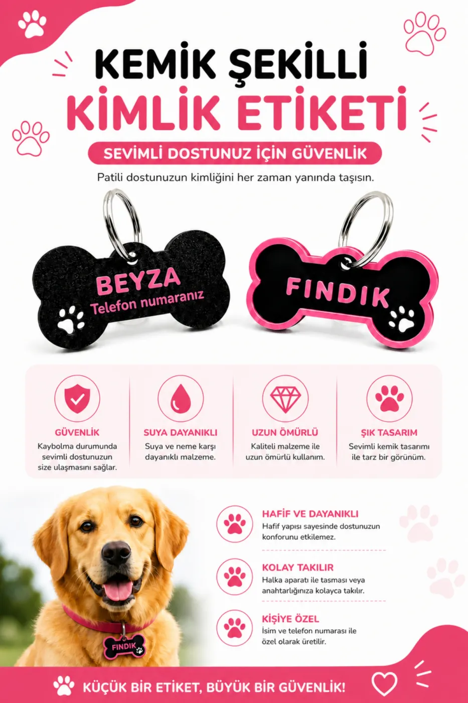 Kişiye Özel Plastik Köpek Künyesi | Kedi Köpek İsimlik | Köpek Tasması | Köpek Madalyon