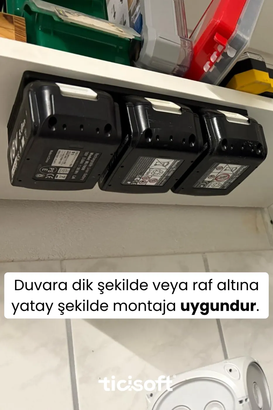 3lü Batarya Tutucu Aparat Şarjlı Matkap Pili Organizeri | Duvar Raf Montajlı | Vidalama Testere Budama Araç Yıkama Bataryası