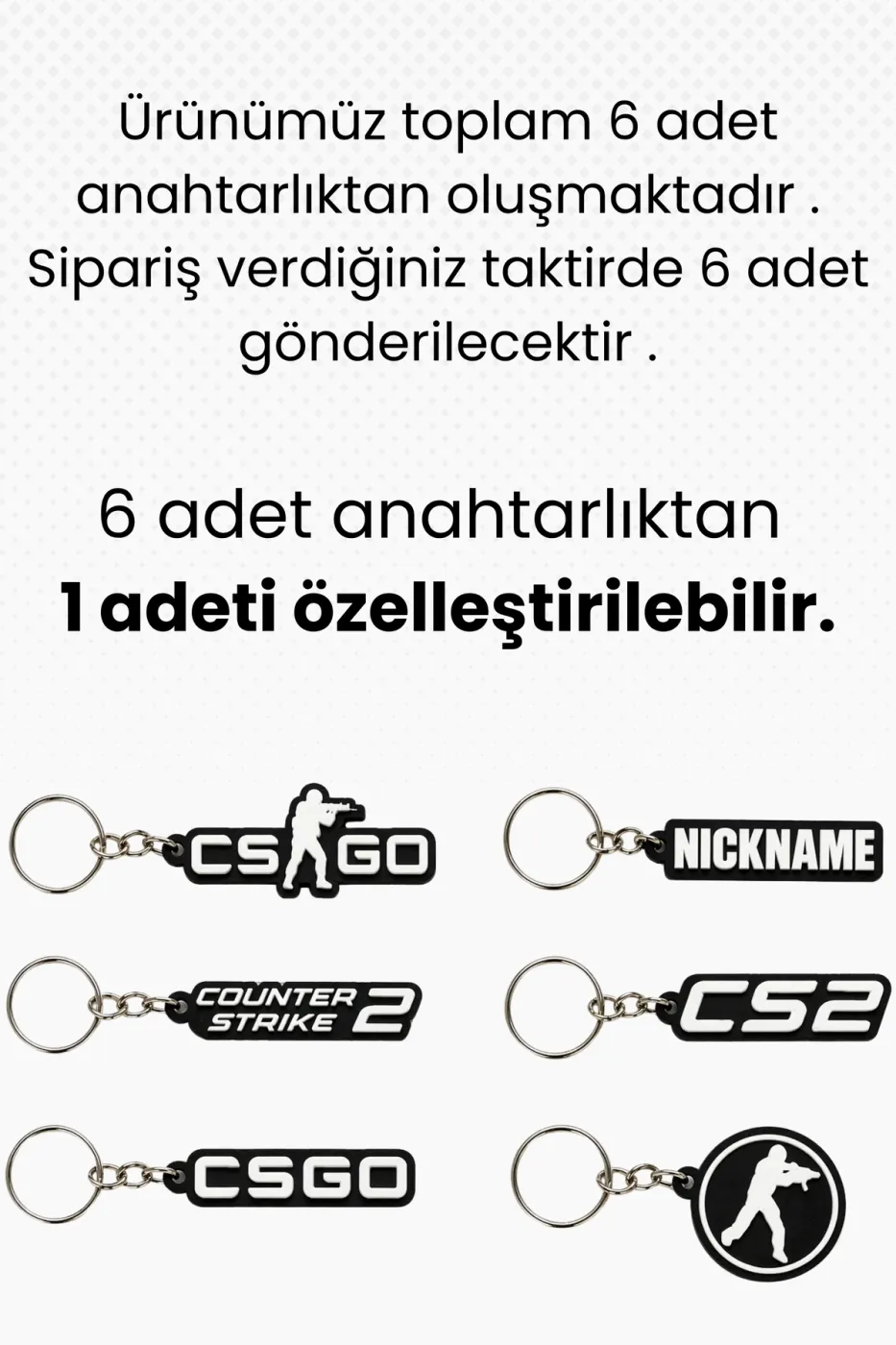 Kişiye Özel İsim Counter Strike CSGO 6 Adet Anahtarlık Kalem Kutusu İsimlik Çanta Süsü Etiket
