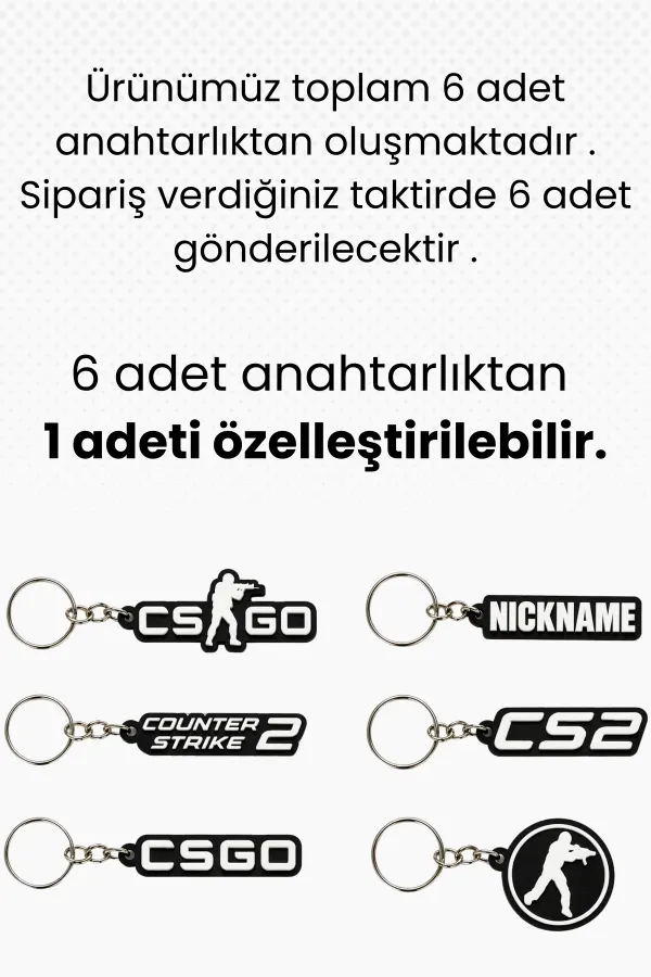 Kişiye Özel İsim Counter Strike CSGO 6 Adet Anahtarlık Kalem Kutusu İsimlik Çanta Süsü Etiket