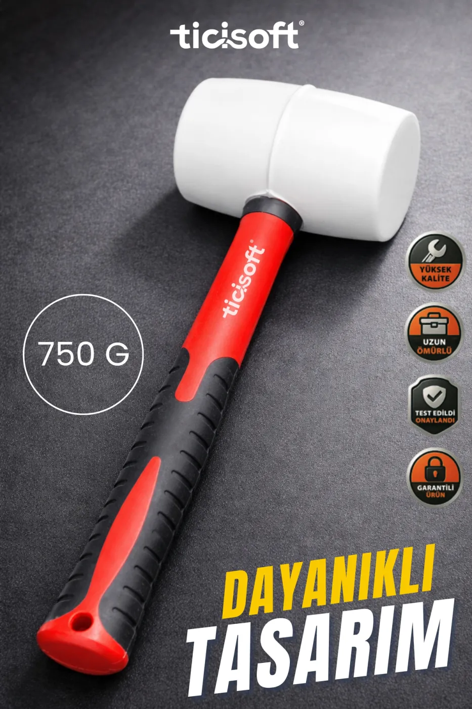 Profesyonel 750 Gr Kauçuk Çekiç Plastik Tokmak İz Bırakmayan Darbe Çekici | Dayanıklı Ergonomik Sap