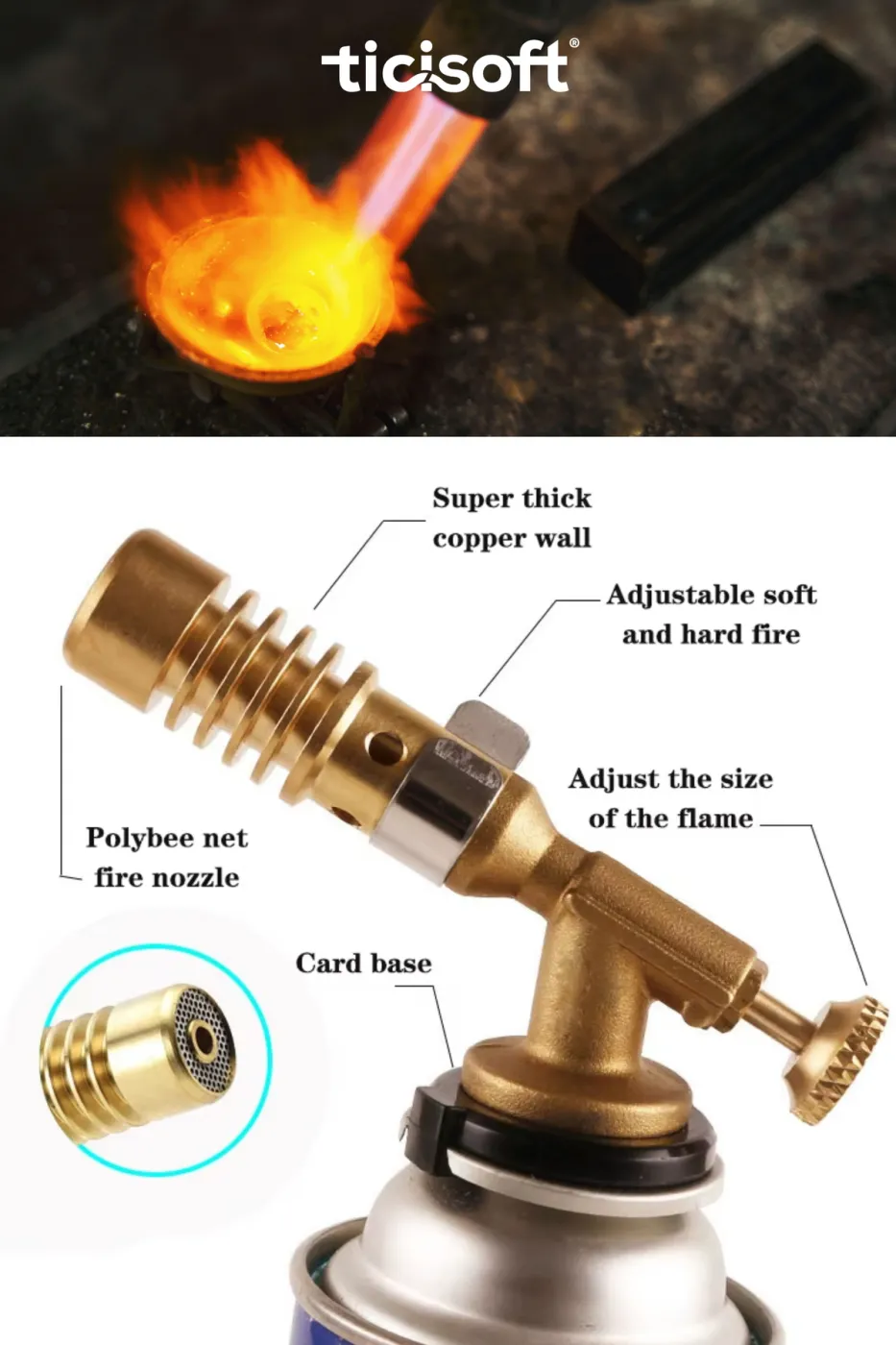 Pürmüz 1300° Gazlı Torch Jet Çakmak Alev Tabancası Pirinç Kaynakçı Tamirci Kaynak Başlığı Kamp Gazı