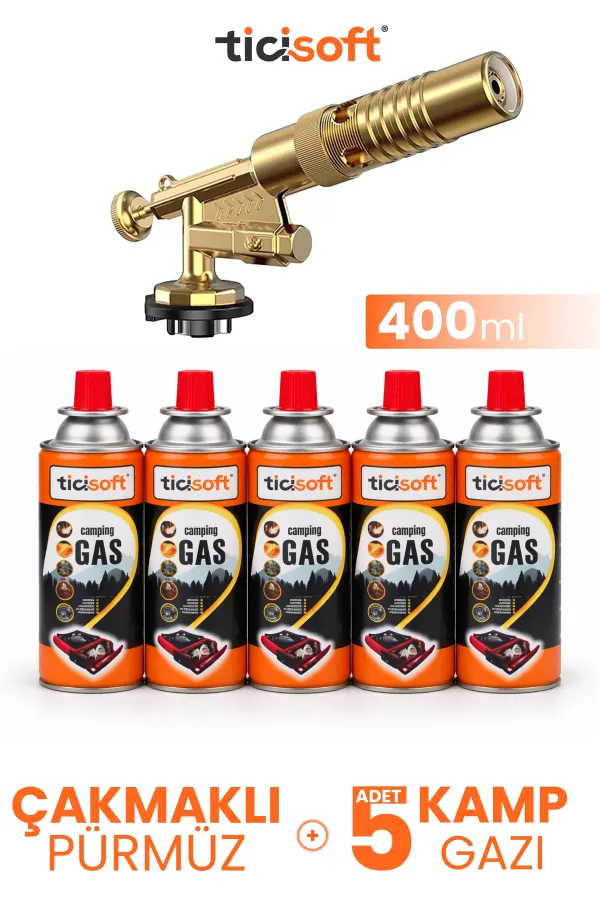 Çakmaklı Pürmüz 1300° Gazlı Torch Jet Metal Alev Tabancası 400ml Kamp Gazı Soba Yakma Tutuşturma