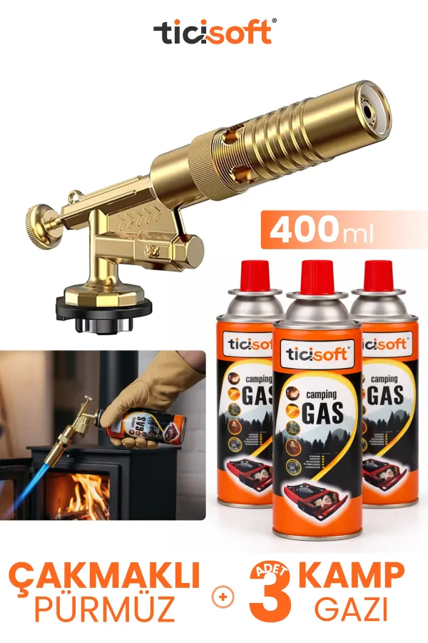 Çakmaklı Pürmüz 1300° Gazlı Torch Jet Metal Alev Tabancası 400ml Kamp Gazı Soba Yakma Tutuşturma
