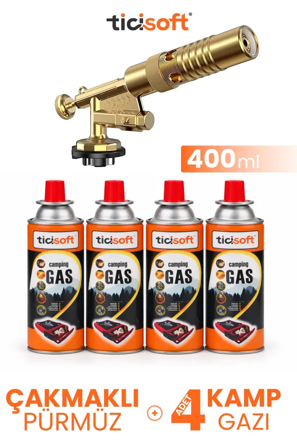 Çakmaklı Pürmüz 1300° Gazlı Torch Jet Metal Alev Tabancası 400ml Kamp Gazı Soba Yakma Tutuşturma