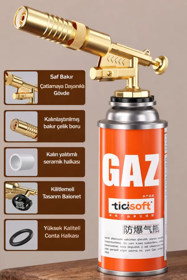 Çakmaklı Pürmüz 1300° Gazlı Torch Jet Metal Alev Tabancası 400ml Kamp Gazı Soba Yakma Tutuşturma