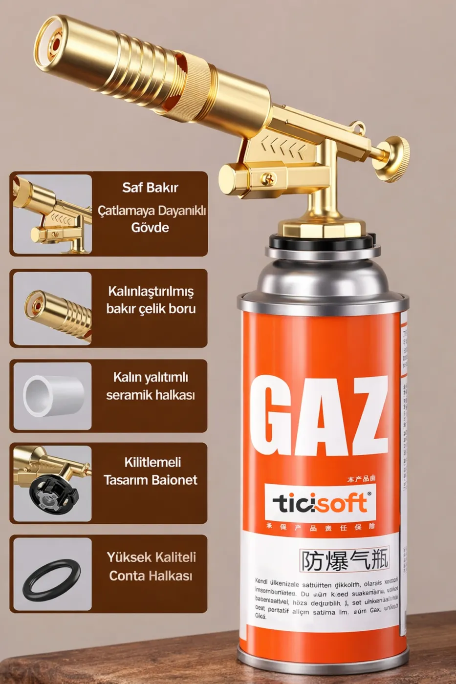 Çakmaklı Pürmüz 1300° Gazlı Torch Jet Metal Alev Tabancası 400ml Kamp Gazı Soba Yakma Tutuşturma