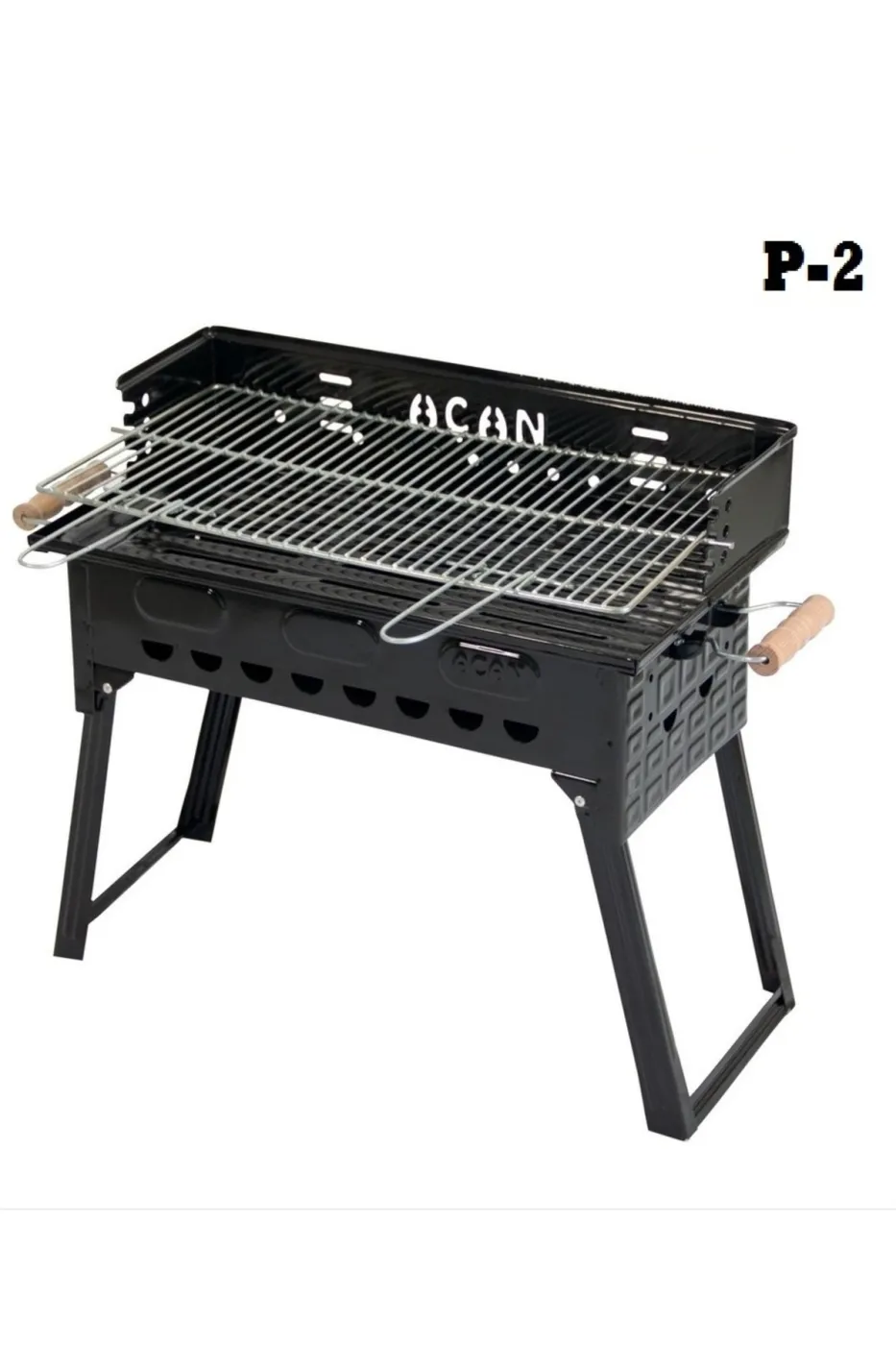 Pervazlı Emaye Mangal P2 Büyük Boy Kömürlü Barbekü Çift Izgara Katlanır Ayaklı 27x44cm