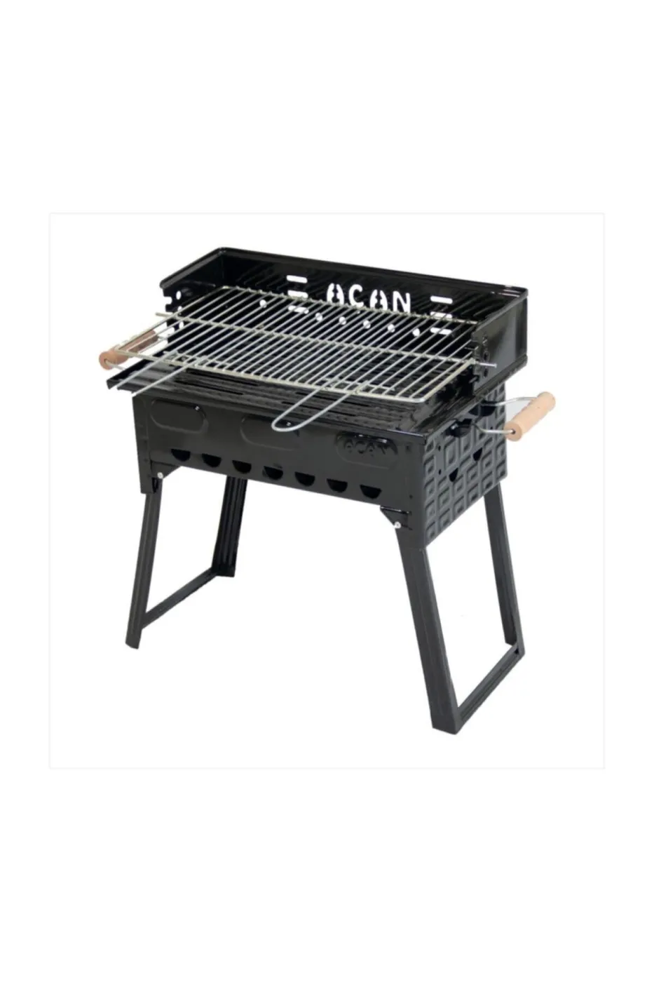 Pervazlı Emaye Mangal P2 Büyük Boy Kömürlü Barbekü Çift Izgara Katlanır Ayaklı 27x44cm