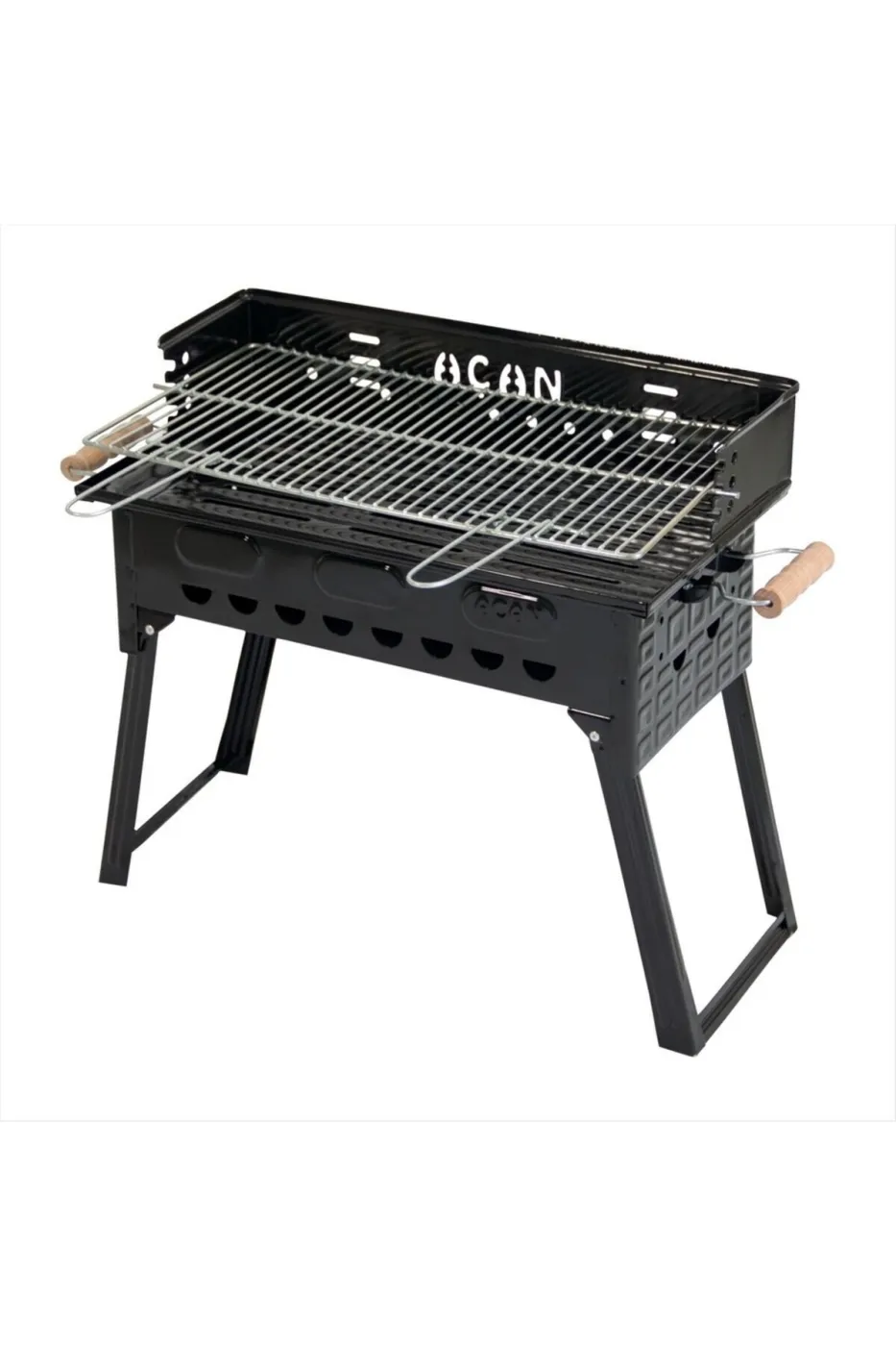 Pervazlı Emaye Mangal P2 Büyük Boy Kömürlü Barbekü Çift Izgara Katlanır Ayaklı 27x44cm