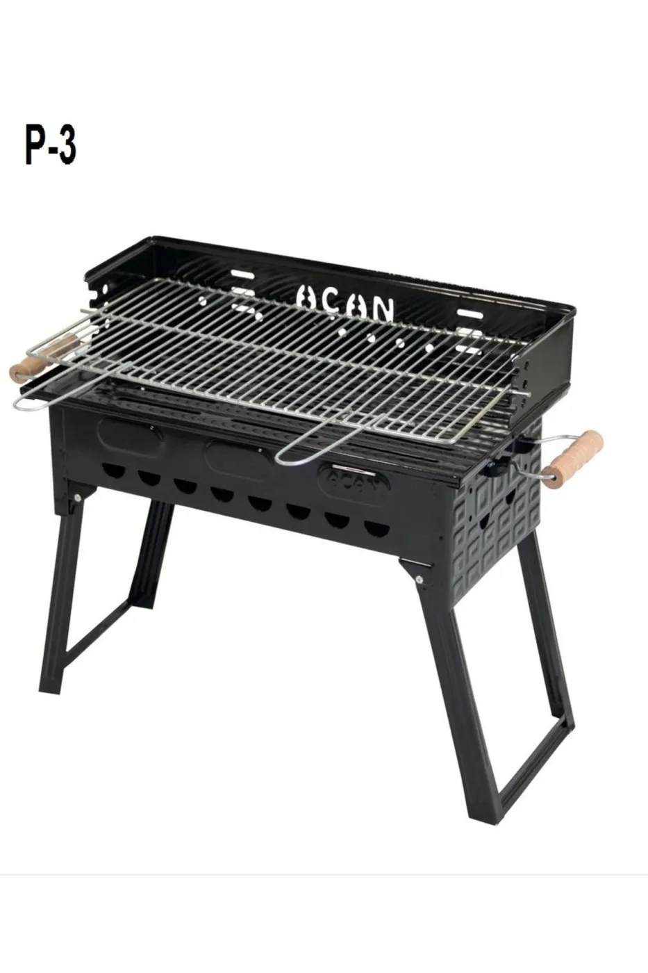 Pervazlı Emaye Mangal P3 Battal Boy Barbekü Çift Kömürlü Izgara Katlanır Ayaklı 27x51cm