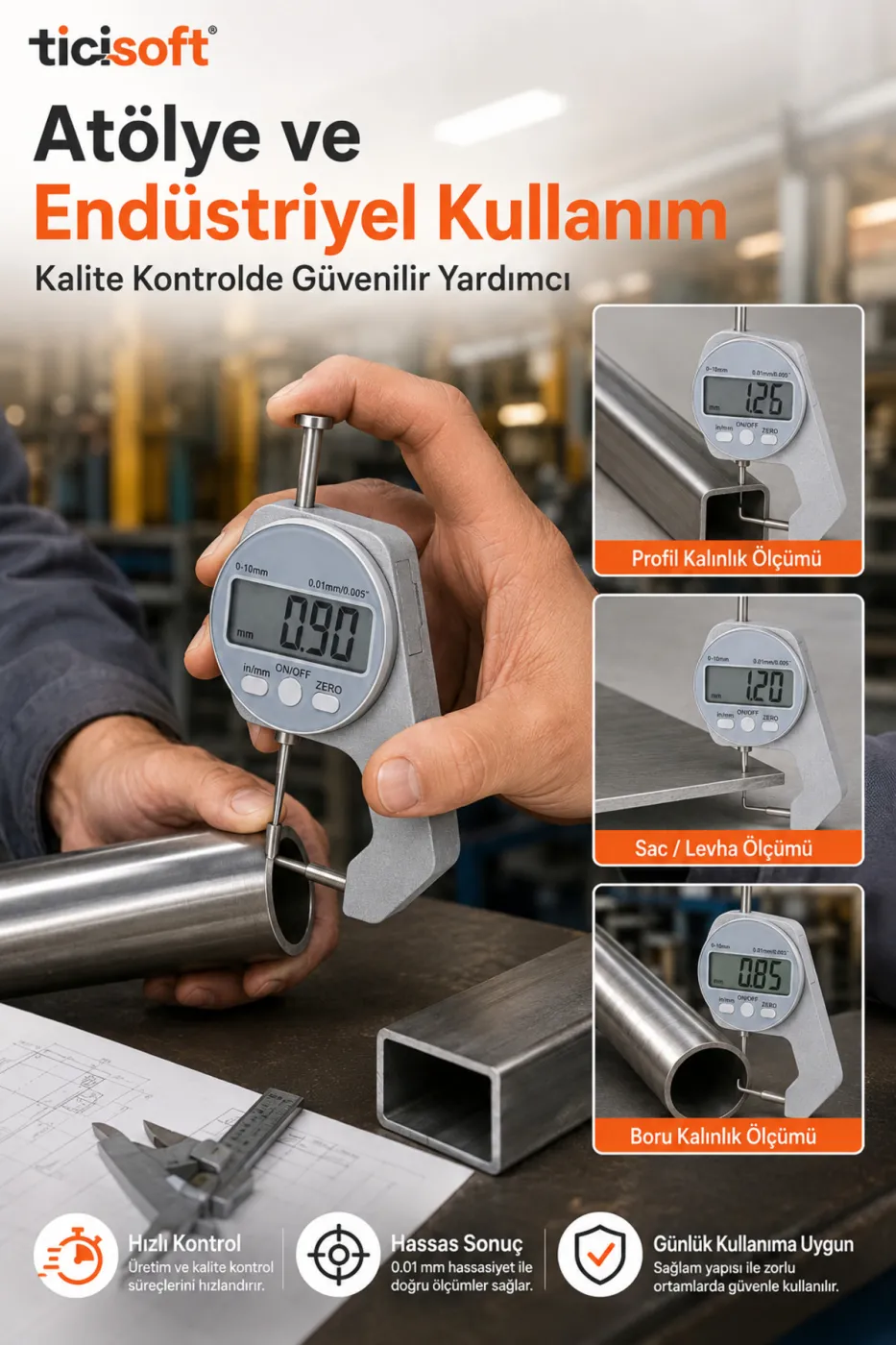 Dijital Kalınlık Ölçer Kumpas İğne Uçlu LCD Elektronik Mikrometre Komparatör Boru Profil Sac Ölçüm Cihazı