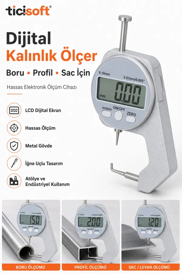Dijital Kalınlık Ölçer Kumpas İğne Uçlu LCD Elektronik Mikrometre Komparatör Boru Profil Sac Ölçüm Cihazı