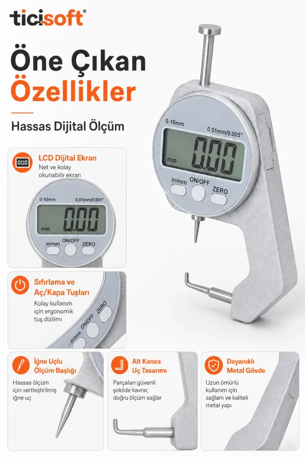 Dijital Kalınlık Ölçer Kumpas İğne Uçlu LCD Elektronik Mikrometre Komparatör Boru Profil Sac Ölçüm Cihazı