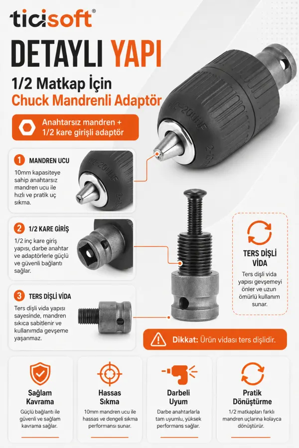 1/2 Matkap İçin Anahtarsız Chuck Mandren Adaptörü 1.5-10 mm 20UNF Somun Sökme Sıkma Makinesi Dönüştürücü Aparat
