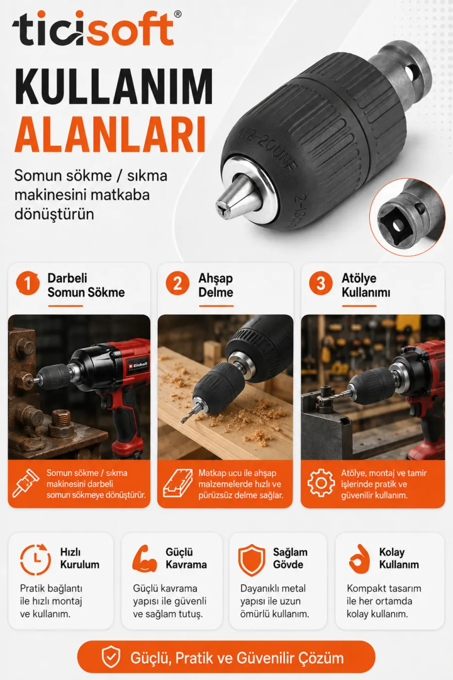 1/2 Matkap İçin Anahtarsız Chuck Mandren Adaptörü 1.5-10 mm 20UNF Somun Sökme Sıkma Makinesi Dönüştürücü Aparat