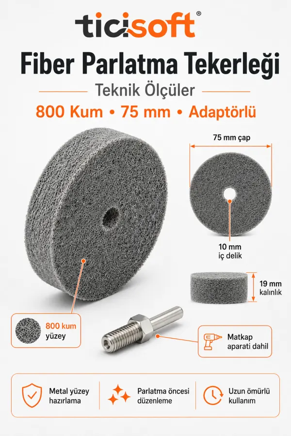 800 Kum Fiber Parlatma Tekerleği 75 mm Matkap Bağlantı Aparatlı Metal Polisaj Diski