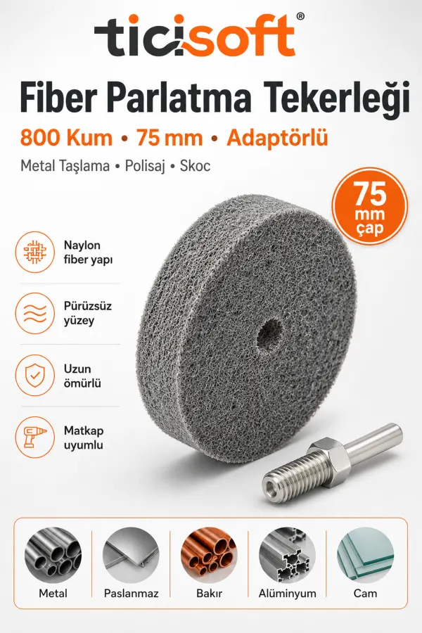 800 Kum Fiber Parlatma Tekerleği 75 mm Matkap Bağlantı Aparatlı Metal Polisaj Diski