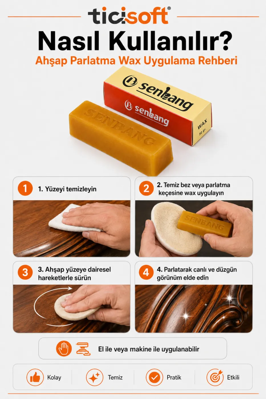 Ahşap Parlatma Polisaj Pastası Sarı Wax 50 gr Balmumu Cila Macunu Ahşap Bakım Parlatıcı