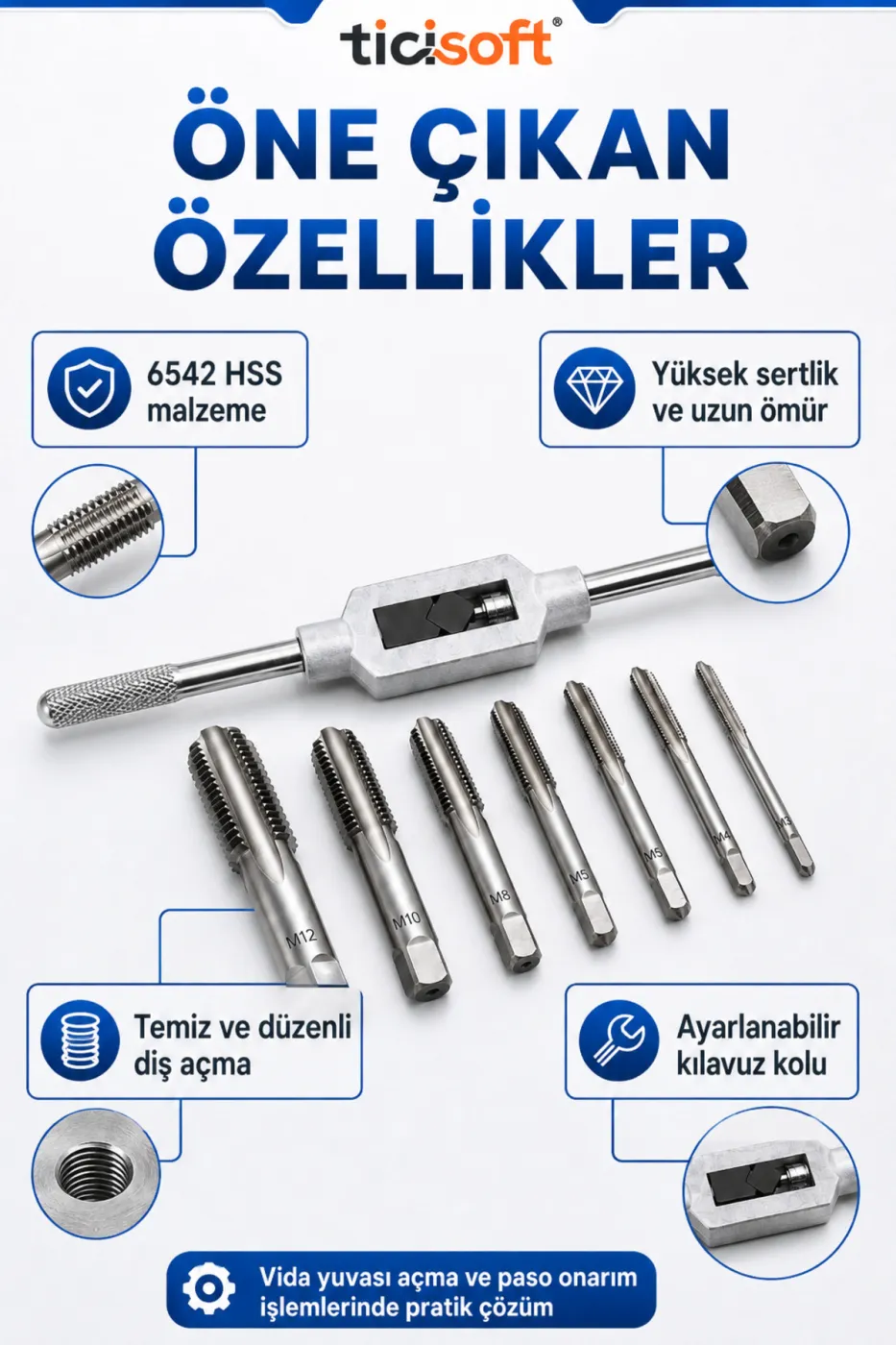 8 Parça Kılavuz Açma Seti M3 M4 M5 M6 M8 M10 M12 HSS 6542 Metrik Vida Paso Tamir Seti Ayarlanabilir Kılavuz Kollu