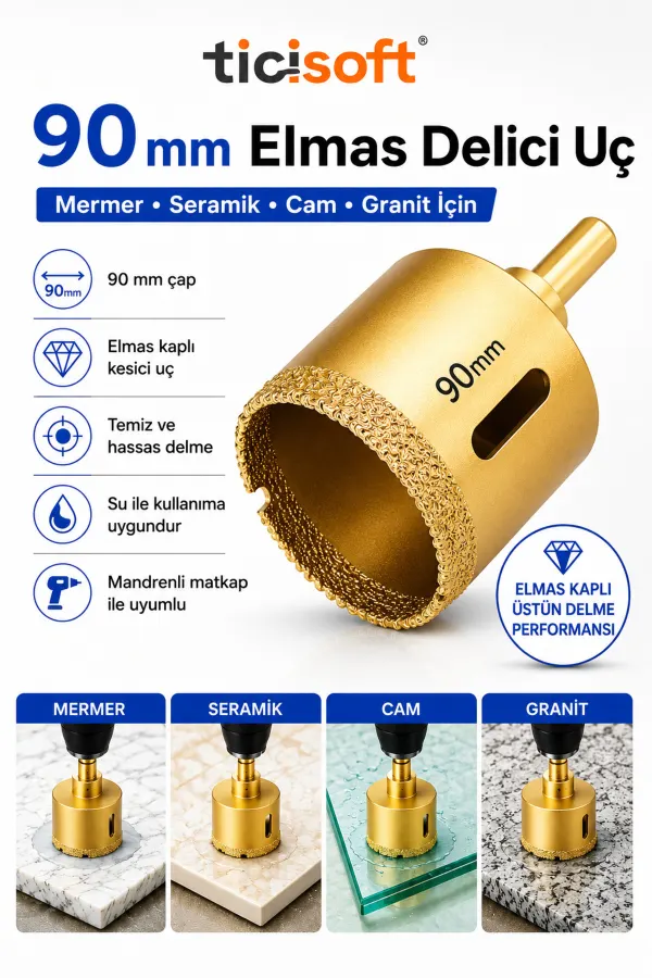 90 mm Elmas Delici Uç Mermer Seramik Cam Granit Panç Matkap Ucu