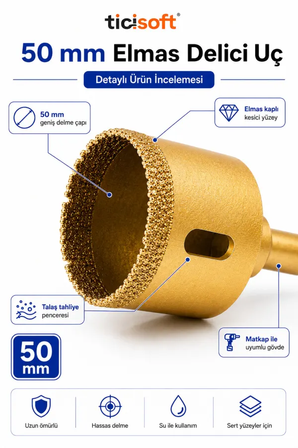 50 mm Elmas Delici Uç Mermer Seramik Cam Granit Panç Matkap Ucu