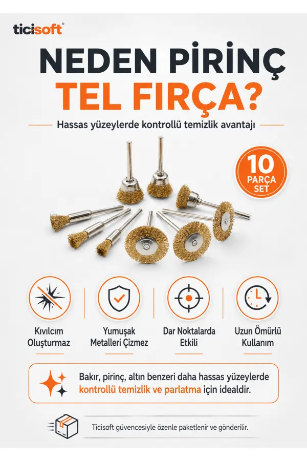 Matkap ve Gravür Uyumlu 37mm Bakır-Çinko-Pirinç Alaşım Tel Fırça 10 Parça 3mm Sap HSS Uç Seti