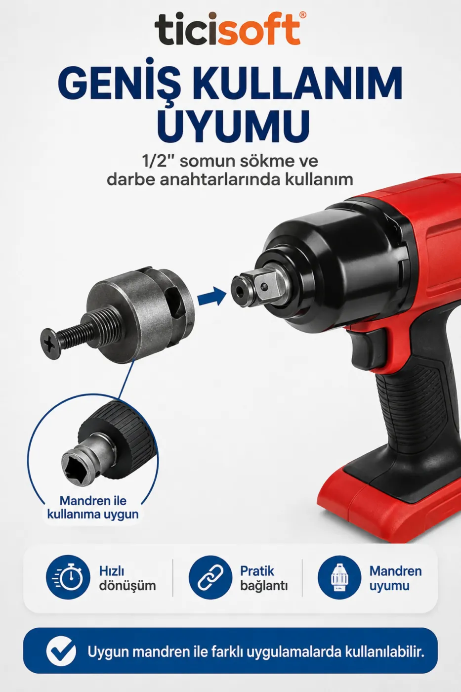 1/2 Somun Sıkma Makinesi Mandren Adaptörü 1/2"-20 UNF Matkap Chuck Dönüştürücü Aparat
