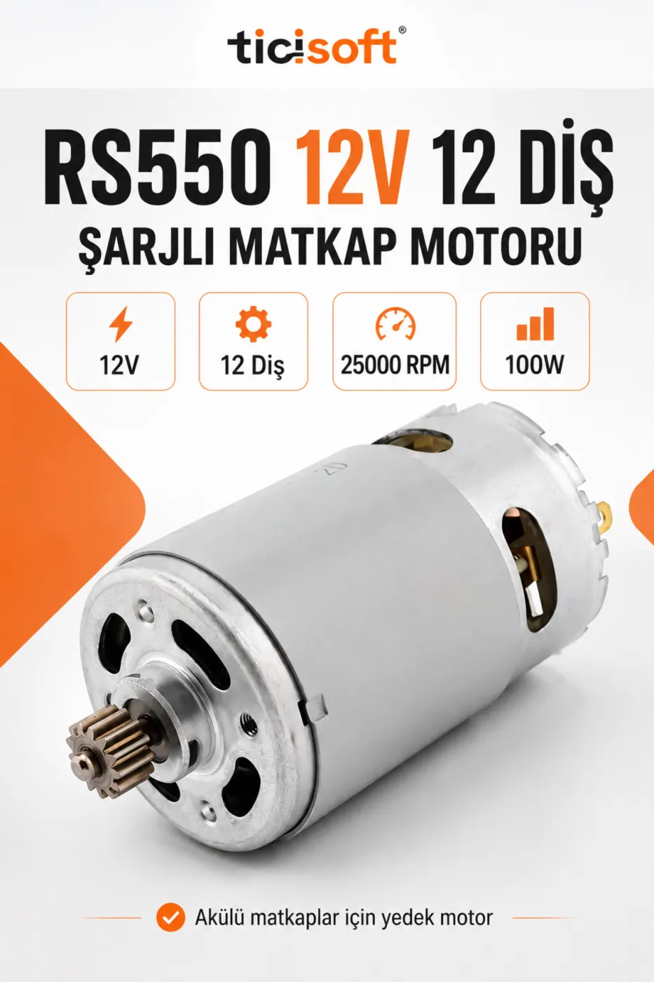 RS550 12V Sarjli Matkap Motoru 12 Dis Pinyonlu DC Akulu Matkap Yedek Motoru 100W