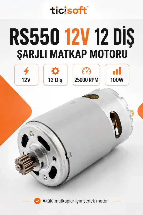RS550 12V Sarjli Matkap Motoru 12 Dis Pinyonlu DC Akulu Matkap Yedek Motoru 100W