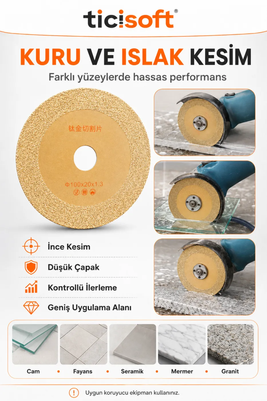 100 mm Titanyum Elmas Kesici Disk Cam Mermer Seramik Fayans Kesme Diski 22.23 mm