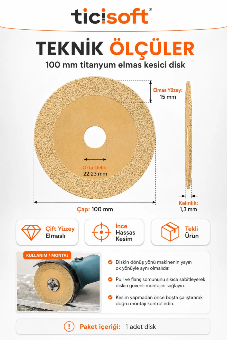 100 mm Titanyum Elmas Kesici Disk Cam Mermer Seramik Fayans Kesme Diski 22.23 mm