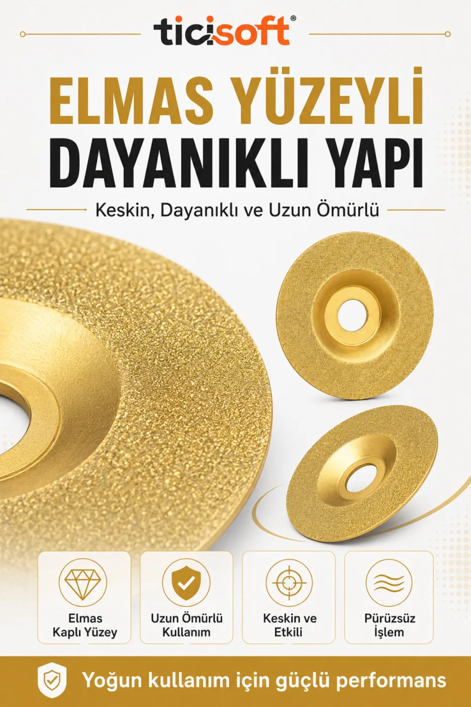 100 mm Elmas Yüzeyli Altın Bileme Taşlama Diski 16 mm Göbek Avuç Taşlama Uyumlu Cam Mermer Granit Seramik 2 Adet