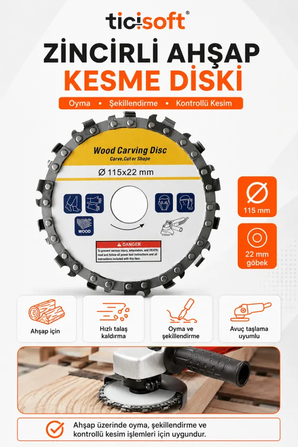 115 mm Ahsap Kesme Sekillendirme Disk Seti Zincirli Oyma Diski ve 40 Dis TCT Testere 2 Parca