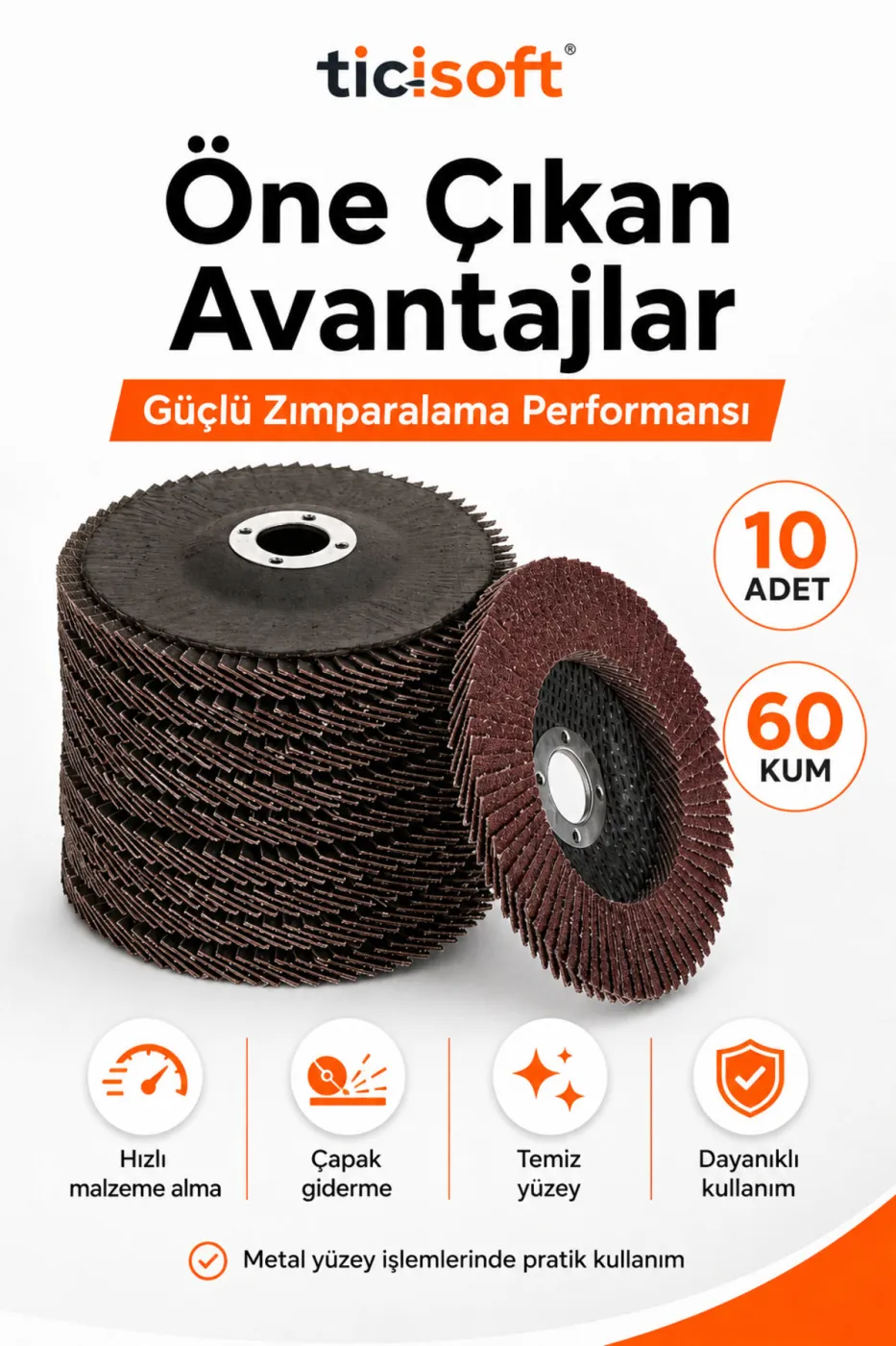 115 mm 10 Adet 60 Kum Yaprak Zimpara Flap Disk Aluminyum Oksit Avuc Taslama Uyumlu