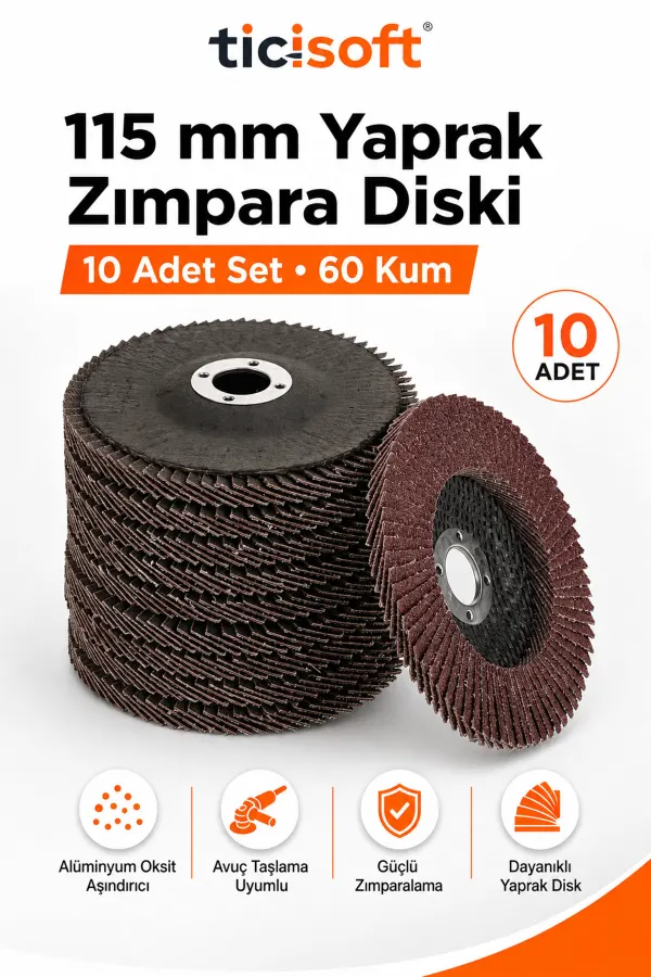 115 mm 10 Adet 60 Kum Yaprak Zimpara Flap Disk Aluminyum Oksit Avuc Taslama Uyumlu