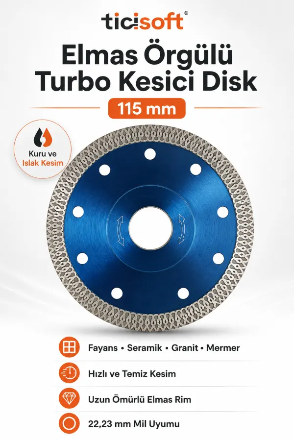 115 mm Elmas Orgulu Turbo Kesici Disk Fayans Granit Mermer Seramik Tas Kesme Testeresi