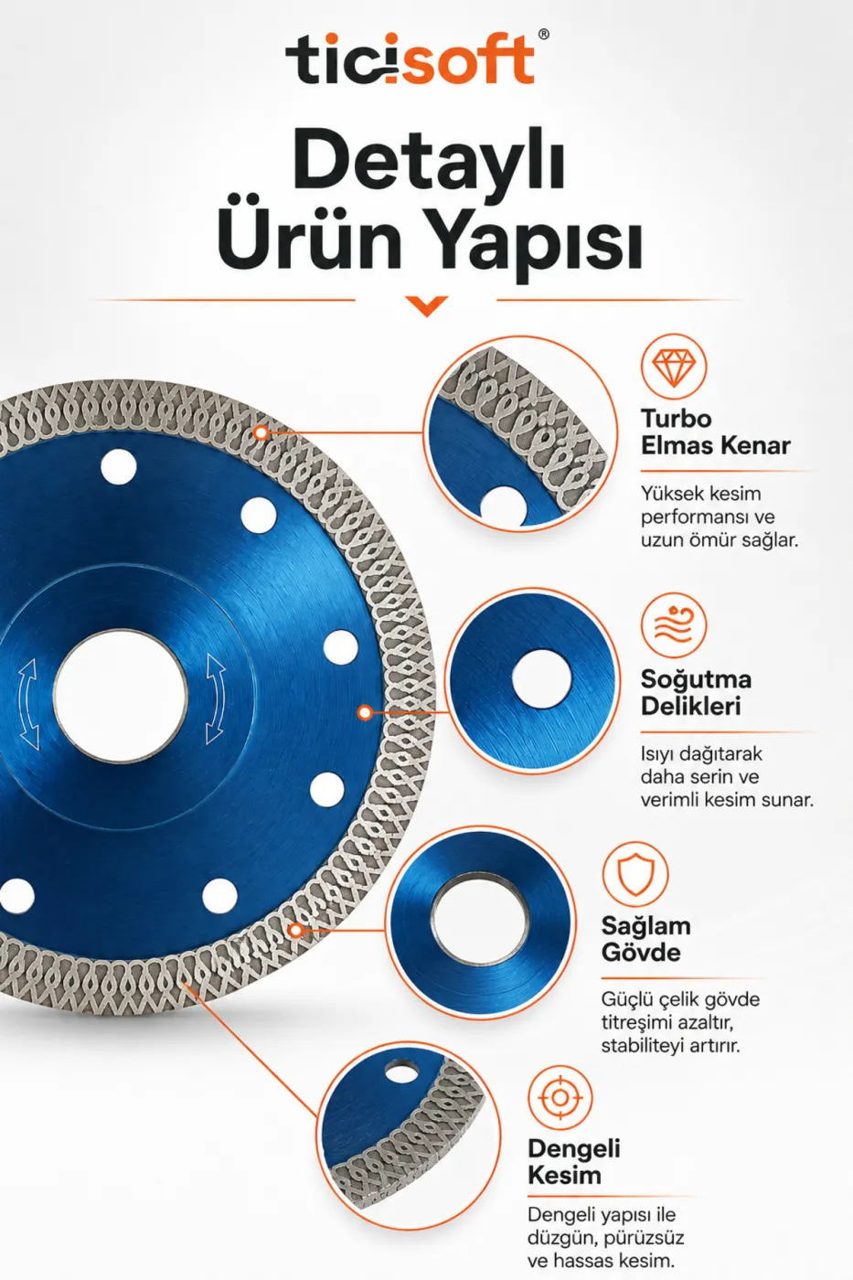 115 mm Elmas Orgulu Turbo Kesici Disk Fayans Granit Mermer Seramik Tas Kesme Testeresi