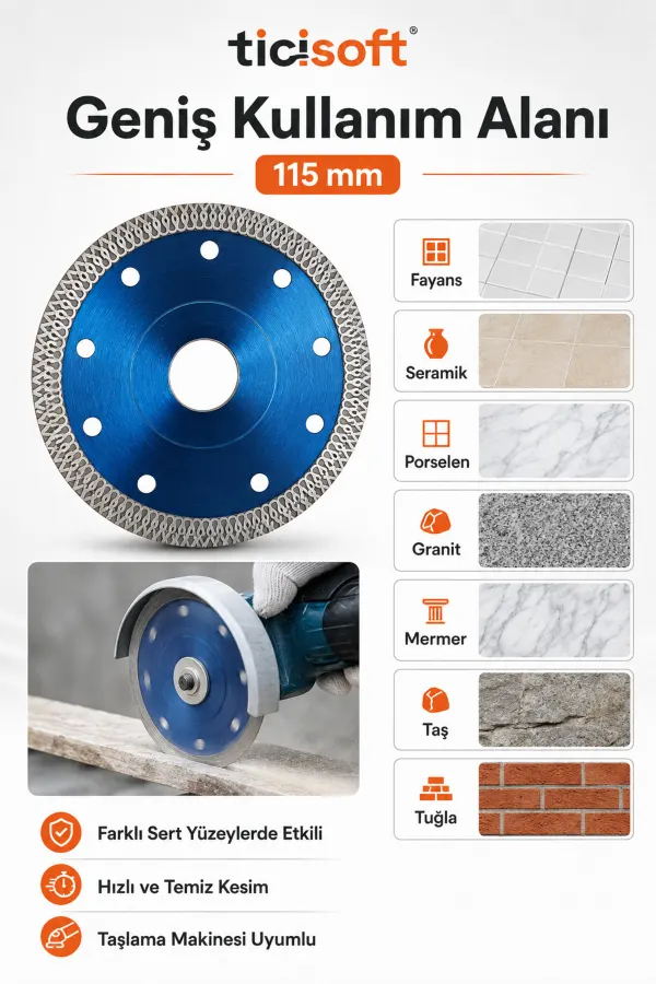 115 mm Elmas Orgulu Turbo Kesici Disk Fayans Granit Mermer Seramik Tas Kesme Testeresi