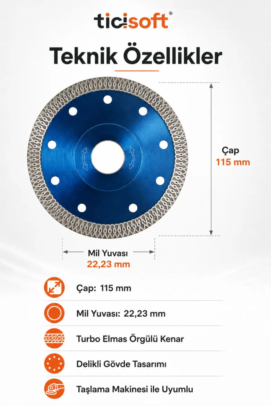 115 mm Elmas Orgulu Turbo Kesici Disk Fayans Granit Mermer Seramik Tas Kesme Testeresi
