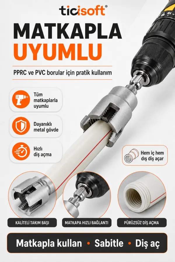 3’lü PVC PPRC Plastik Boru İç Dış Diş Açma Seti 20 mm 25 mm 32 mm 1/2 3/4 1 İnç Matkap Uyumlu Pafta Kılavuz Seti