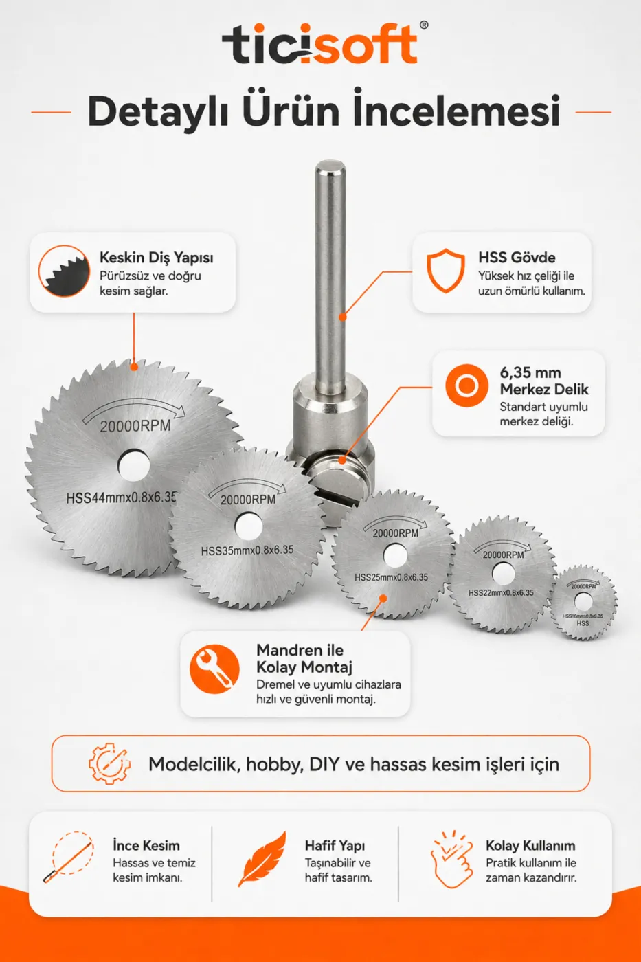 Dremel Matkap Testere Diski 6 Parca Set HSS Mini Dairesel Kesim Testere Bicagi ve Mandren