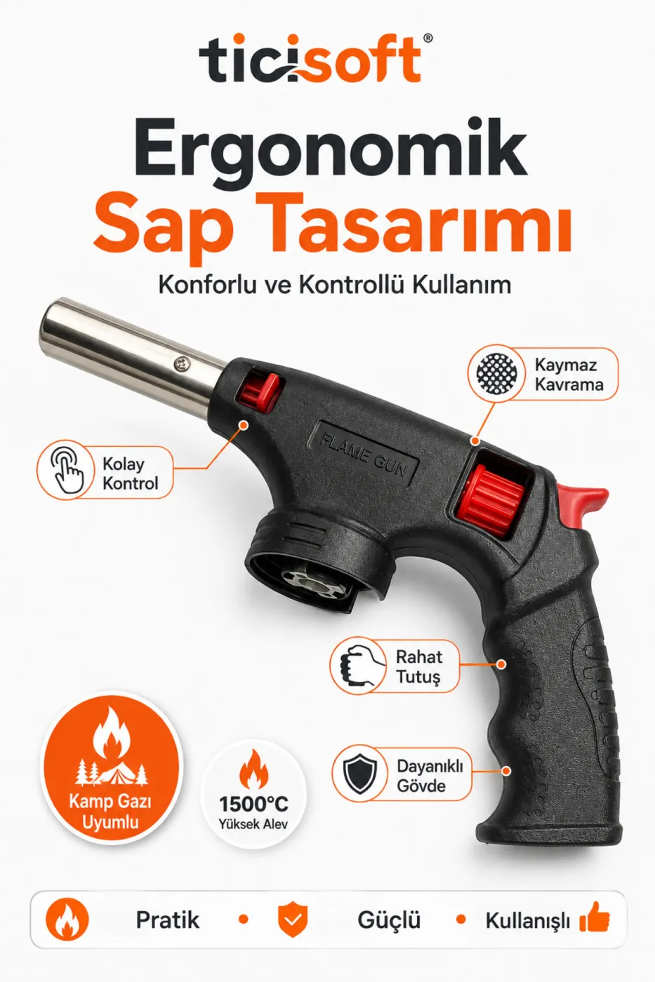 Tabanca Pürmüz Kafası 1500°C Yüksek Alevli Ayarlanabilir Torch Kafa Kamp Gazı Uyumlu Ergonomik Saplı
