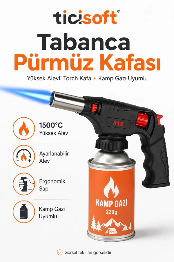 Tabanca Pürmüz Kafası 1500°C Yüksek Alevli Ayarlanabilir Torch Kafa Kamp Gazı Uyumlu Ergonomik Saplı